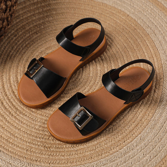 Casual Elegance: Round Toe Flat Strap Sandals for Office & Weekend | VTY6